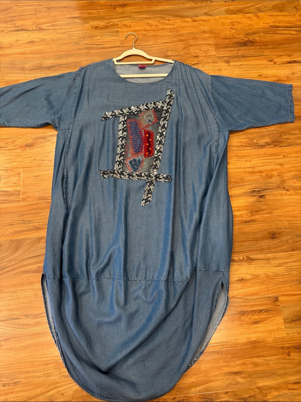 Save The Queen Denim-Blue Embroidered Midi Dress